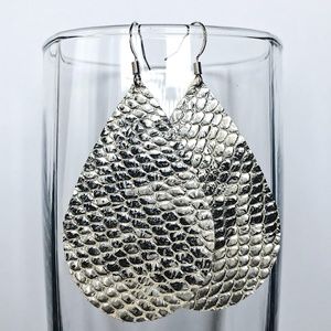Silver & Grey Snake Teardrop Leather Earrings